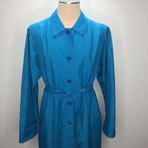 Totes Coat Raincoat Blue Vintage Button Front VTG